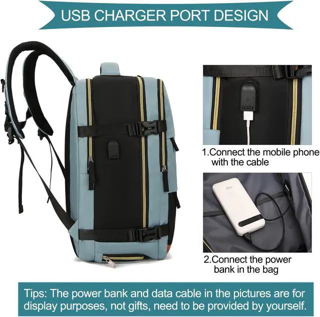 Alt view image 4 of 5 - VODIU Travel Backpack For Women Men, Carry On Backpack For Weekender Hiking,Laptop Backpack Flight Approved,Personal Item Travel Bag With Usb Charging Port & Shoe Pouch