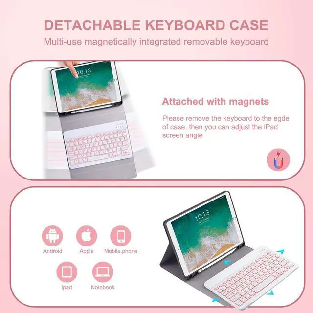 Alt view image 3 of 5 - Keyboard Case for iPad Air 3rd 10.5" 2019/iPad Pro 10.5" 2017/ iPad 9th 8th 7th Gen - Slim Shell Stand Protective Cover/Magnetic Detachable Wireless Bluetooth Backlit Keyboard with Pencil Holder, Pink