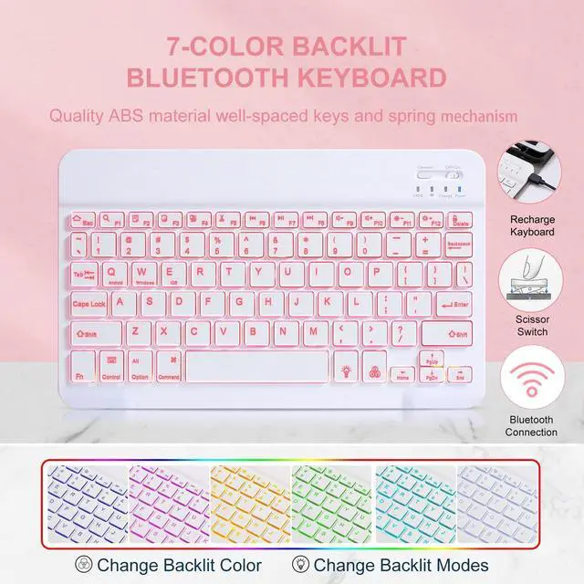 Alt view image 4 of 5 - Keyboard Case for iPad Air 3rd 10.5" 2019/iPad Pro 10.5" 2017/ iPad 9th 8th 7th Gen - Slim Shell Stand Protective Cover/Magnetic Detachable Wireless Bluetooth Backlit Keyboard with Pencil Holder, Pink