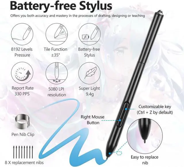 Alt view image 2 of 5 - Spaseeba T605 Drawing Tablet, 6.7x4 inch Digital Graphics Tablet with 8192 Pen Pressure Battery-Free Stylus 6 Hot Keys, Art Tablet for Drawing, Writing, Design, Teaching, Work with Mac, PC and Android