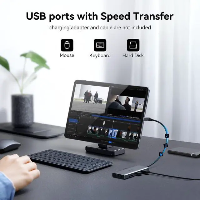 Alt view image 5 of 5 - USB C Docking Station Dual Monitor HDMI Adapter for Dell HP Lenovo,Laptop Docking Station 3 Monitors USB C Hub Multiple Adapter Dongle with 2 HDMI 4K+VGA+100W PD Charger+3 USB Port+SD/TF Card Reader