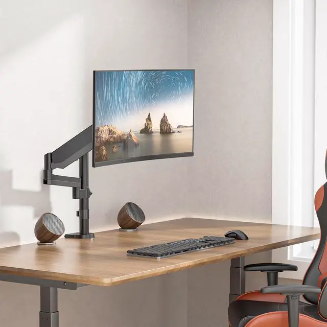 Alt view image 2 of 5 - WALI Single Monitor Mount, Computer Monitor Stand for Desk 17-32 Inch, Monitor Arm Desk Mount up to 19.8lbs Gas Spring Arm with Clamp(GSDM001), Black