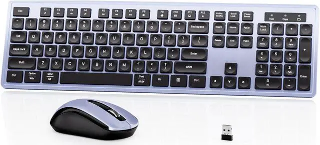 Main image of Wireless Keyboard Mouse Combo - 2.4Ghz Office Quiet Keyboard and Mouse Wireless - 104 Keys Full Size Ergonomic Keyboard for Laptop, Computer, PC, Notebook (Full Size Blue Purple Black)