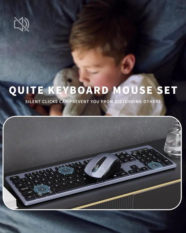 Alt view image 3 of 5 - Wireless Keyboard Mouse Combo - 2.4Ghz Office Quiet Keyboard and Mouse Wireless - 104 Keys Full Size Ergonomic Keyboard for Laptop, Computer, PC, Notebook (Full Size Blue Purple Black)