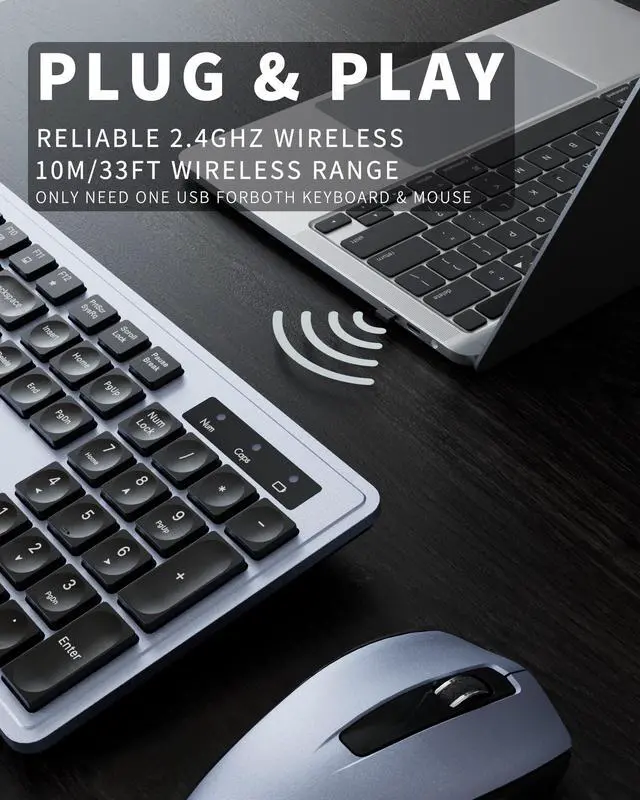 Alt view image 4 of 5 - Wireless Keyboard Mouse Combo - 2.4Ghz Office Quiet Keyboard and Mouse Wireless - 104 Keys Full Size Ergonomic Keyboard for Laptop, Computer, PC, Notebook (Full Size Blue Purple Black)