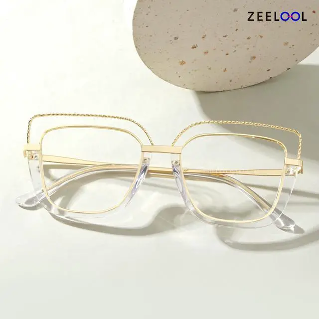 Alt view image 3 of 5 - Zeelool Stylish Oversize Cat Eye Blue Light Glasses for Women Computer Glasses Ornella ZJGX370408-03 Crystal
