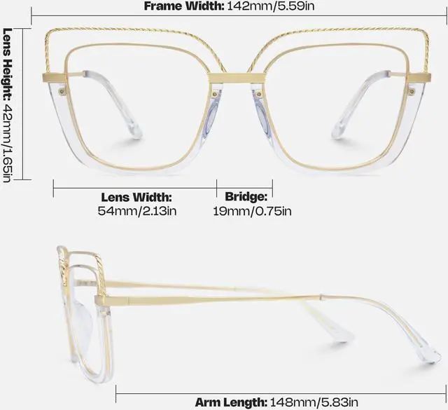 Alt view image 5 of 5 - Zeelool Stylish Oversize Cat Eye Blue Light Glasses for Women Computer Glasses Ornella ZJGX370408-03 Crystal