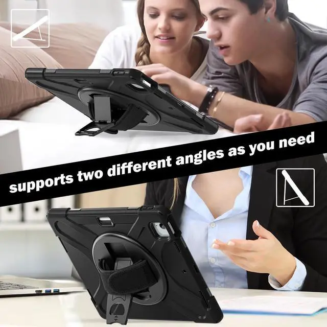 Alt view image 3 of 5 - ZenRich iPad Air 6th Generation Case M2 13 Inch 2024, A2898 A2899 A2900 Case Rugged Heavy Duty with Kickstand/Hand Strap/Pencil Holder/Shoulder Strap, Black