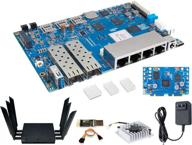 Main image of Banana Pi BPI-R4 WiFi 7 Wireless Dual-Band WiFi Router Board OpenWRT, with MediaTek MT7988A (Filogic 880) SoC, Support 2X 10GbE SFP and 4X GbE Gigabit Ethernet for NAS Smart Home Gateway (Bundle3)