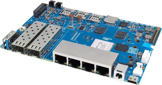 Alt view image 3 of 5 - Banana Pi BPI-R4 WiFi 7 Wireless Dual-Band WiFi Router Board OpenWRT, with MediaTek MT7988A (Filogic 880) SoC, Support 2X 10GbE SFP and 4X GbE Gigabit Ethernet for NAS Smart Home Gateway (Bundle3)