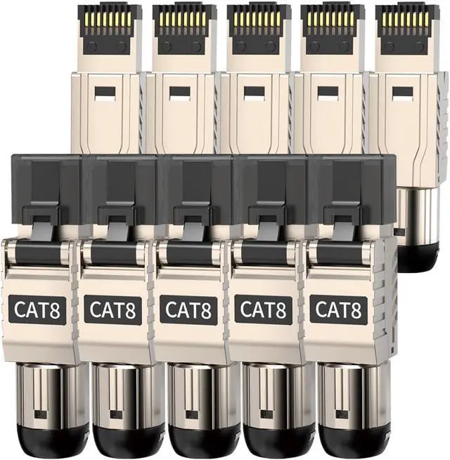 Main image of ZOERAX 10-Pack RJ45 Connectors Tool Free Cat 8, Cat8 Field Termination Plug Shielded RJ45 Modular Plugs for 2000MHz 2GHz 40G Double Shielded Solid LAN Cable 22AWG-24AWG