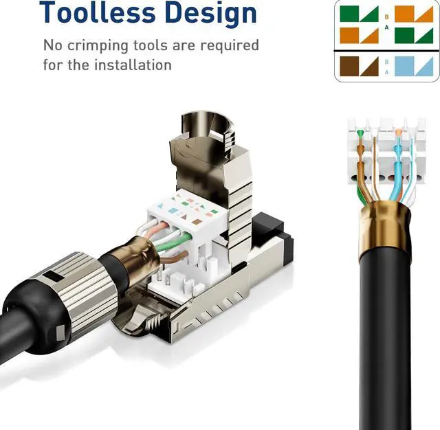 Alt view image 4 of 5 - ZOERAX 10-Pack RJ45 Connectors Tool Free Cat 8, Cat8 Field Termination Plug Shielded RJ45 Modular Plugs for 2000MHz 2GHz 40G Double Shielded Solid LAN Cable 22AWG-24AWG