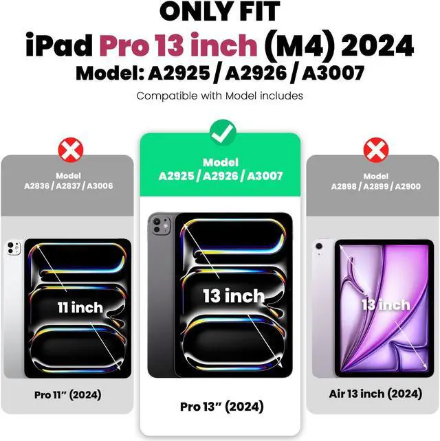 Alt view image 2 of 5 - WEGLS Case for iPad Pro 13 inch (M4) 2024 with Screen Protector, 360 Rotating Hand Strap & Stand, Protective Case for iPad Pro 13 inch, Black