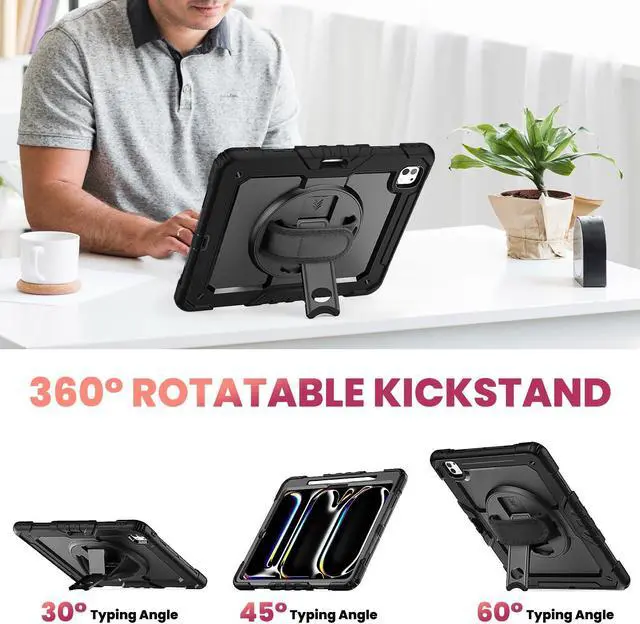 Alt view image 4 of 5 - WEGLS Case for iPad Pro 13 inch (M4) 2024 with Screen Protector, 360 Rotating Hand Strap & Stand, Protective Case for iPad Pro 13 inch, Black