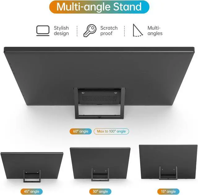 Alt view image 3 of 5 - WCV Portable Monitor 15.6 Inch 1080P USB-C HDMI Ultra-Slim Travel Monitor with Kickstand, Compatible with Xbox, Laptop, PC, Mac Phone, PS, Swich IPS Ultra-Thin Zero Frame Gaming Monitor