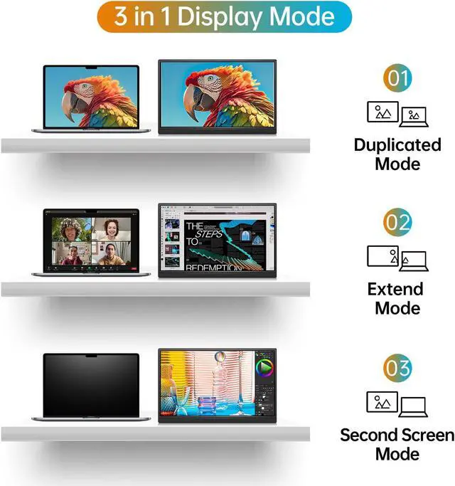 Alt view image 5 of 5 - WCV Portable Monitor 15.6 Inch 1080P USB-C HDMI Ultra-Slim Travel Monitor with Kickstand, Compatible with Xbox, Laptop, PC, Mac Phone, PS, Swich IPS Ultra-Thin Zero Frame Gaming Monitor