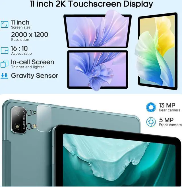 Alt view image 2 of 5 - xiskt Tablet, 6+8GB (Expanded) RAM 256GB ROM, 11 Inch Android 13 Tablets with Octa-Core Processor, 2K Display, 13MP+5MP Camera, 18W Fast Charging, 7500mAh, GPS, WiFi, BT 5.0, Dual SIM, 2.4G/5G WiFi