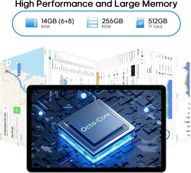 Alt view image 4 of 5 - xiskt Tablet, 6+8GB (Expanded) RAM 256GB ROM, 11 Inch Android 13 Tablets with Octa-Core Processor, 2K Display, 13MP+5MP Camera, 18W Fast Charging, 7500mAh, GPS, WiFi, BT 5.0, Dual SIM, 2.4G/5G WiFi