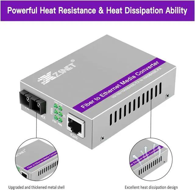 Alt view image 3 of 5 - XZSNET A Pair of Gigabit SC to RJ45 Converter, Single-Mode Fiber to Ethernet Media Converter (Built-in Module, 1310nm, 20km), Plug & Play, 10/100/1000 Base-T Compatible, Auto-Negotiation, Jumbo Frame