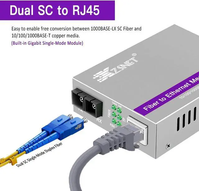 Alt view image 2 of 5 - XZSNET A Pair of Gigabit SC to RJ45 Converter, Single-Mode Fiber to Ethernet Media Converter (Built-in Module, 1310nm, 20km), Plug & Play, 10/100/1000 Base-T Compatible, Auto-Negotiation, Jumbo Frame