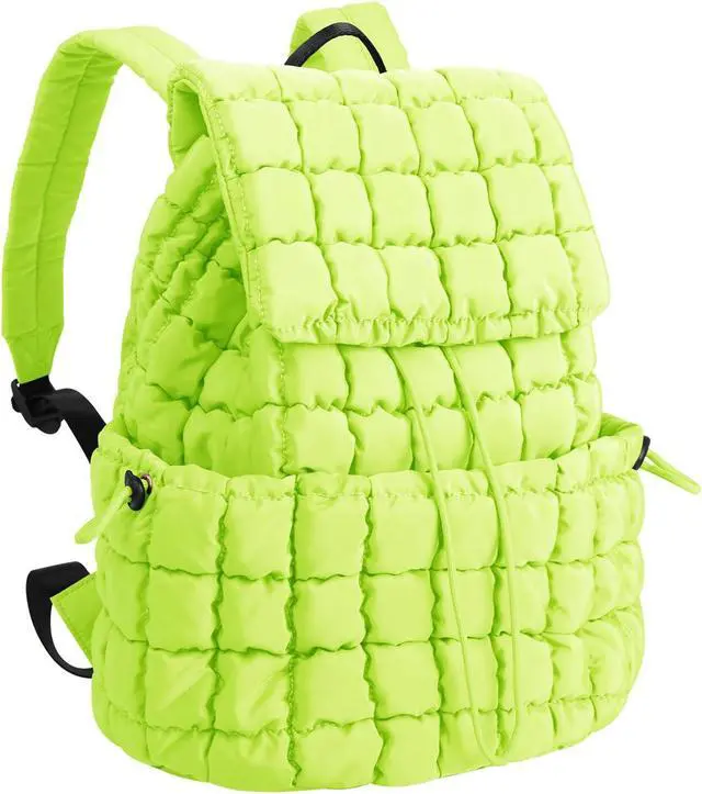 Main image of XSUIOY Quilted Backpack Purse for Women Small Lightweight Puffer Puffy College Laptop Backpack Nylon Casual Bookbag Daypack Top Flap Drawstring Padding Hiker Travel Gym Backpack(Green)