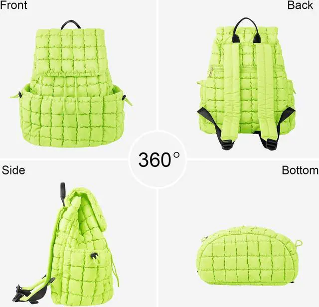 Alt view image 5 of 5 - XSUIOY Quilted Backpack Purse for Women Small Lightweight Puffer Puffy College Laptop Backpack Nylon Casual Bookbag Daypack Top Flap Drawstring Padding Hiker Travel Gym Backpack(Green)