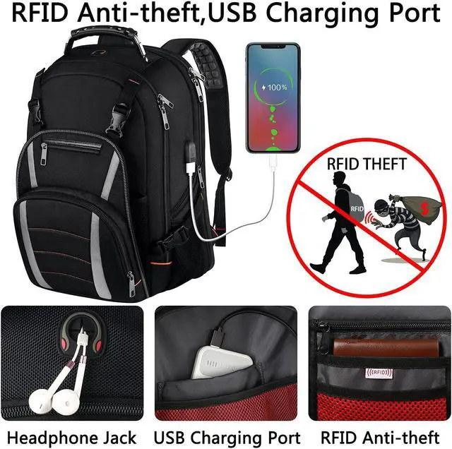 Alt view image 5 of 5 - Travel Laptop Backpack,Extra Large Bookbag for Men Women,Basketball Backpack with USB Charging Port RFID Anti Theft TSA Approved Fits 17 Inch Computer Notebook,Water Resistant,College backpack