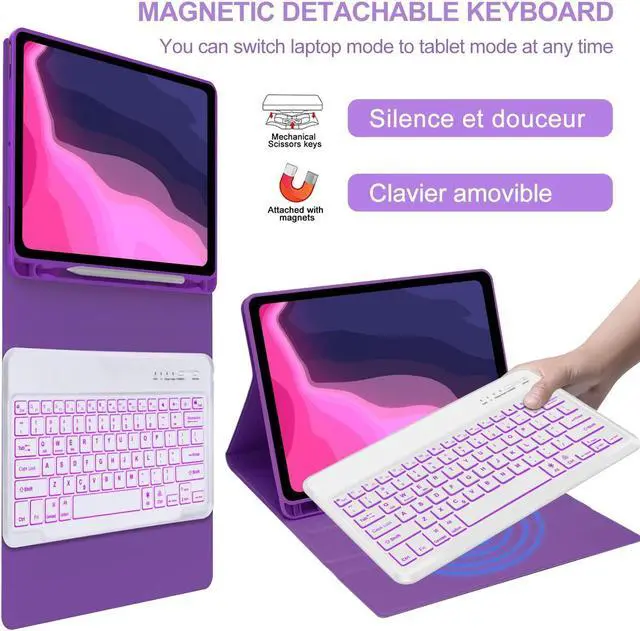 Alt view image 3 of 5 - YEHOBU Keyboard Case for iPad Pro 12.9 inch 6th/5th/4th/3rd Generation, 7 Colors Backlit, Magnetic Detachable Slim Wireless Keyboard, Smart Folio Cover with Pencil Holder, Auto Wake and Sleep, Purple