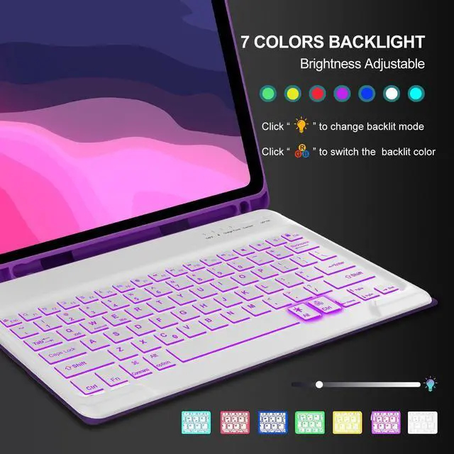Alt view image 4 of 5 - YEHOBU Keyboard Case for iPad Pro 12.9 inch 6th/5th/4th/3rd Generation, 7 Colors Backlit, Magnetic Detachable Slim Wireless Keyboard, Smart Folio Cover with Pencil Holder, Auto Wake and Sleep, Purple