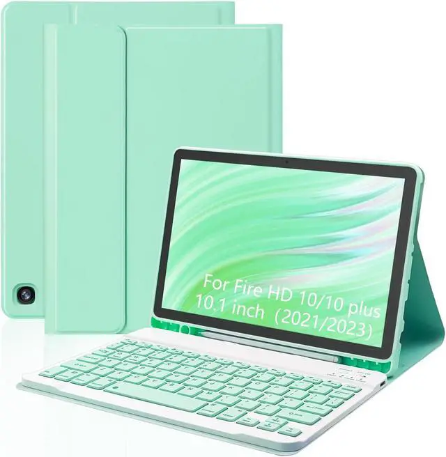 Main image of XCHYTECHER Keyboard Case for  Fire HD 10/10 Plus 10.1 inch, Detachable Keyboard with Type-C Charging Port Cover (Mint Green+Mint Green)