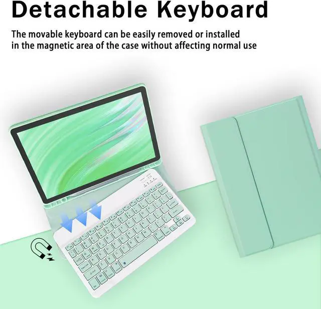 Alt view image 3 of 5 - XCHYTECHER Keyboard Case for  Fire HD 10/10 Plus 10.1 inch, Detachable Keyboard with Type-C Charging Port Cover (Mint Green+Mint Green)