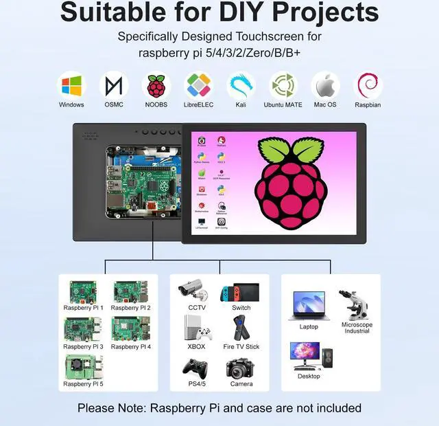 Alt view image 4 of 5 - XBONFIRE 10.1 Inch Touchscreen Monitor - 1920x1200 HDMI Touch Screen Monitor 16:10 IPS Rpi Screen Display for Pi 5/4/3/2/Zero/B/B+ Win11/10/8/7 W/VESA,Speaker,Fan,Stand Free Driver