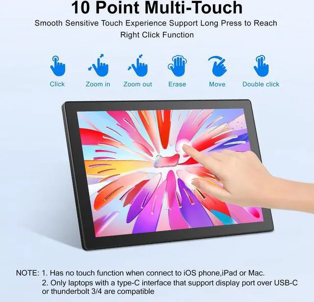 Alt view image 3 of 5 - XBONFIRE 10.1 Inch Touchscreen Monitor - 1920x1200 HDMI Touch Screen Monitor 16:10 IPS Rpi Screen Display for Pi 5/4/3/2/Zero/B/B+ Win11/10/8/7 W/VESA,Speaker,Fan,Stand Free Driver