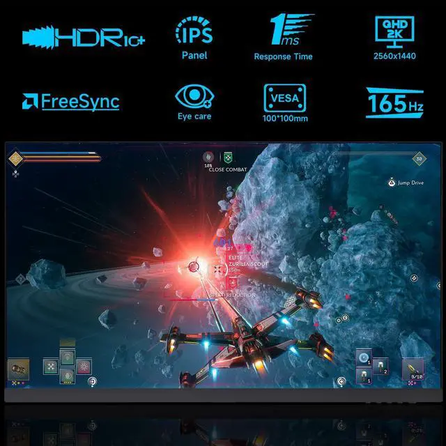 Alt view image 2 of 5 - 27 inch Gaming Monitor, QHD 2560 * 1440p, 165Hz 99% sRGB, Frameless IPS Screen, 1ms, FreeSync, HDMI DisplayPort, Built-in Speakers and LED Rainbow Light, VESA Mountable