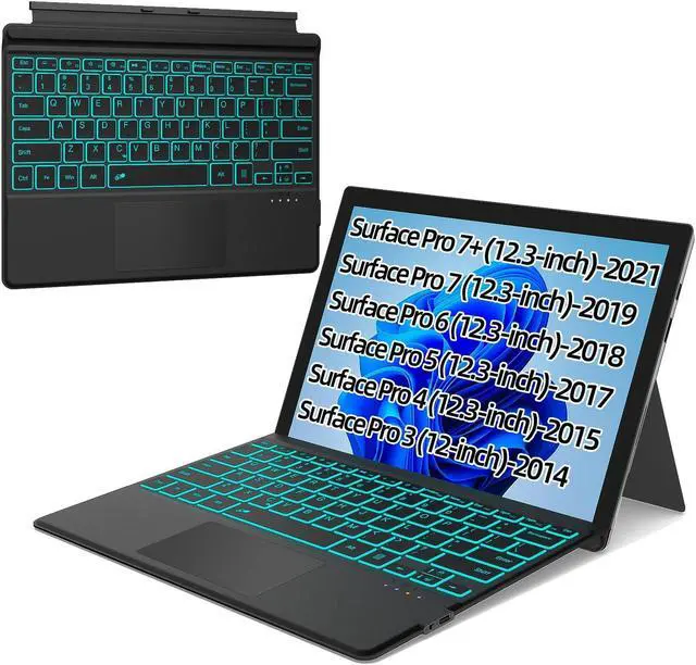 Main image of XIWMIX Keyboard for Microsoft Surface Pro 7/ Pro 7 Plus/Pro 6/ Pro 5/ Pro 4 12.3"/Pro 3, Portable Bluetooth 5.2 Wireless,Multi-Gesture Touchpad 7-Color Backlit Type Cover for Surface Pro 7/7+/6/5/4/3
