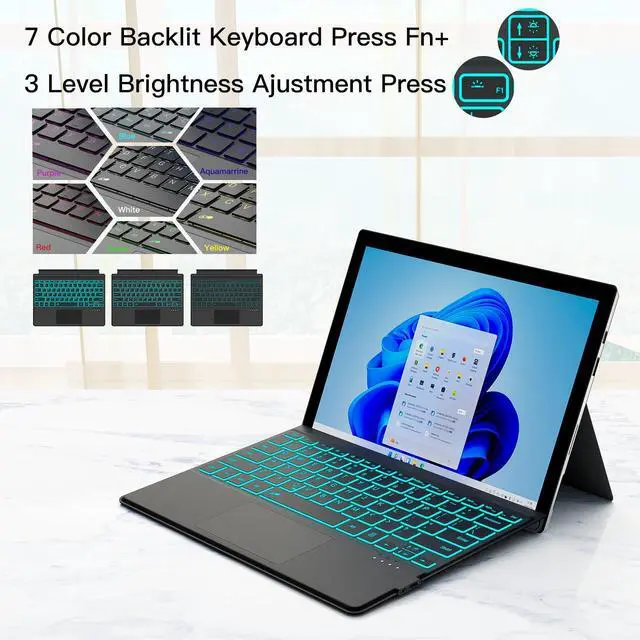 Alt view image 3 of 5 - XIWMIX Keyboard for Microsoft Surface Pro 7/ Pro 7 Plus/Pro 6/ Pro 5/ Pro 4 12.3"/Pro 3, Portable Bluetooth 5.2 Wireless,Multi-Gesture Touchpad 7-Color Backlit Type Cover for Surface Pro 7/7+/6/5/4/3