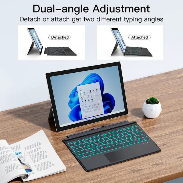 Alt view image 4 of 5 - XIWMIX Keyboard for Microsoft Surface Pro 7/ Pro 7 Plus/Pro 6/ Pro 5/ Pro 4 12.3"/Pro 3, Portable Bluetooth 5.2 Wireless,Multi-Gesture Touchpad 7-Color Backlit Type Cover for Surface Pro 7/7+/6/5/4/3
