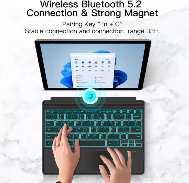 Alt view image 5 of 5 - XIWMIX Keyboard for Microsoft Surface Pro 7/ Pro 7 Plus/Pro 6/ Pro 5/ Pro 4 12.3"/Pro 3, Portable Bluetooth 5.2 Wireless,Multi-Gesture Touchpad 7-Color Backlit Type Cover for Surface Pro 7/7+/6/5/4/3