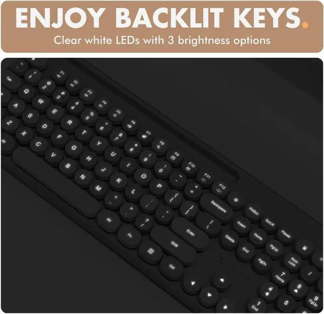 Alt view image 4 of 5 - X9 Retro Wired Keyboard and Mouse Combo - Typewriter Keyboard with Round Keycaps, 109 Silent Keys Fullsize Cute Keyboard with Phone/Tablet Dock, Backlit Pastel Colorful Keyboard - Brown
