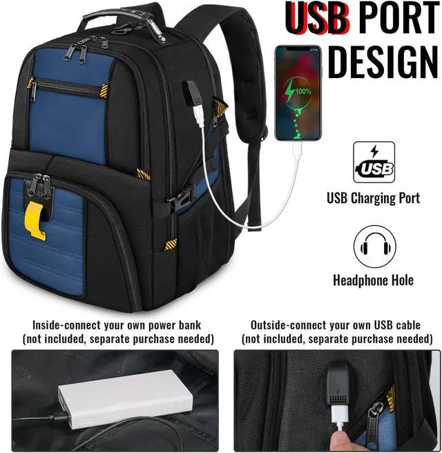 Alt view image 3 of 5 - YOREPEK Travel Backpack, Extra Large 50L Laptop Backpacks for Men Women, Water Resistant College Backpack Airline Approved Business Bag with USB Charging Port Fits 17 Inch Computer, Roy Blue