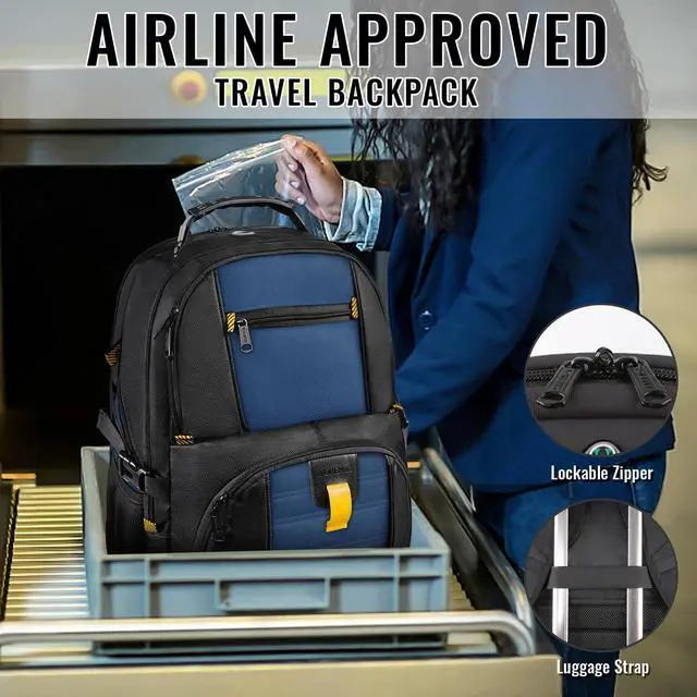 Alt view image 5 of 5 - YOREPEK Travel Backpack, Extra Large 50L Laptop Backpacks for Men Women, Water Resistant College Backpack Airline Approved Business Bag with USB Charging Port Fits 17 Inch Computer, Roy Blue