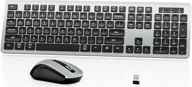 Main image of Wireless Keyboard Mouse Combo - 2.4Ghz Office Quiet Keyboard and Mouse Wireless - 104 Keys Full Size Ergonomic Keyboard for Laptop, Computer, PC, Notebook (Full Size Grey Black)