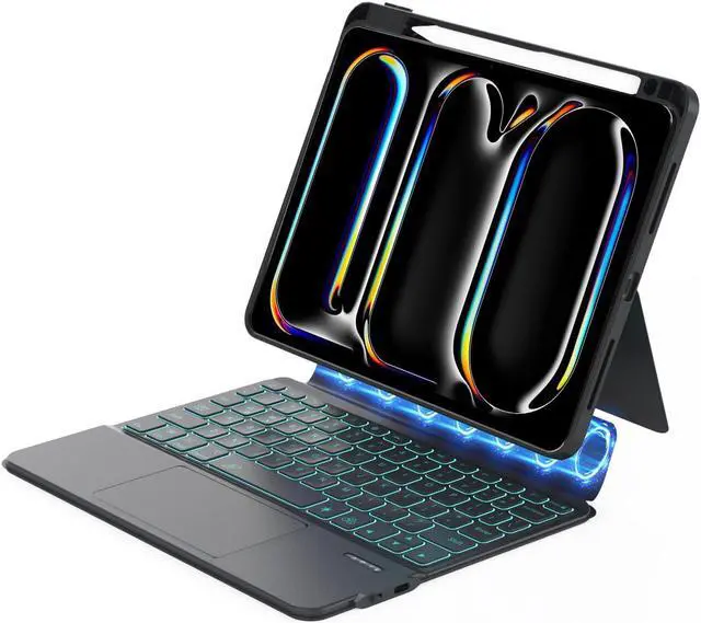 Main image of ZENLU iPad Pro 13 inch (M4 2024) Case with Keyboard Detachable, Rugged Protective Shell, Multi-Touch Trackpad, Pen Holder, Vertical Stand, 7-Colors Backlit Keyboard for 13" iPad Pro (Black)
