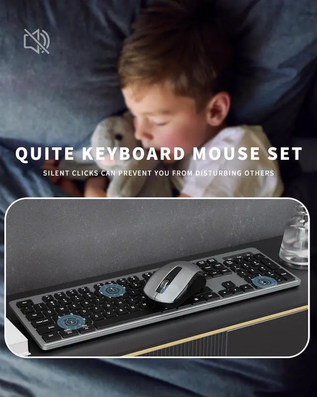 Alt view image 3 of 5 - Wireless Keyboard Mouse Combo - 2.4Ghz Office Quiet Keyboard and Mouse Wireless - 104 Keys Full Size Ergonomic Keyboard for Laptop, Computer, PC, Notebook (Full Size Grey Black)