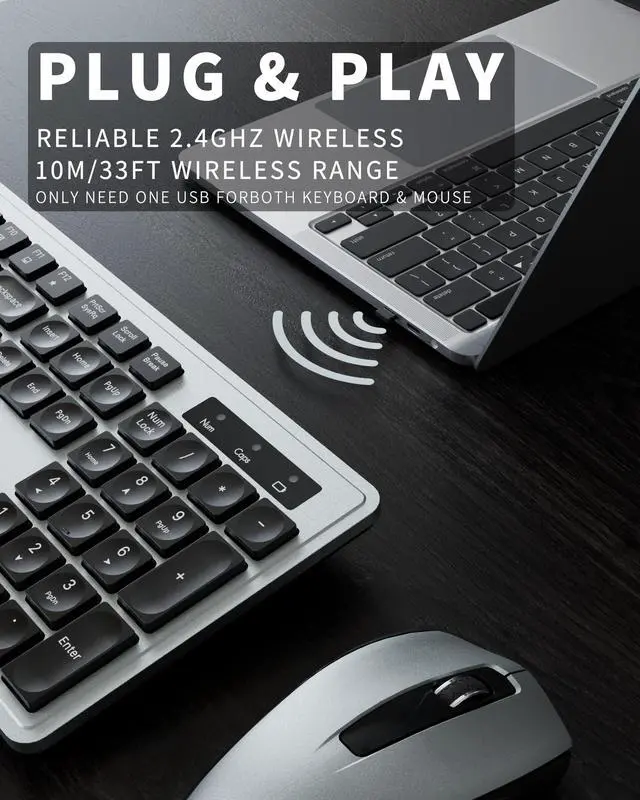 Alt view image 4 of 5 - Wireless Keyboard Mouse Combo - 2.4Ghz Office Quiet Keyboard and Mouse Wireless - 104 Keys Full Size Ergonomic Keyboard for Laptop, Computer, PC, Notebook (Full Size Grey Black)