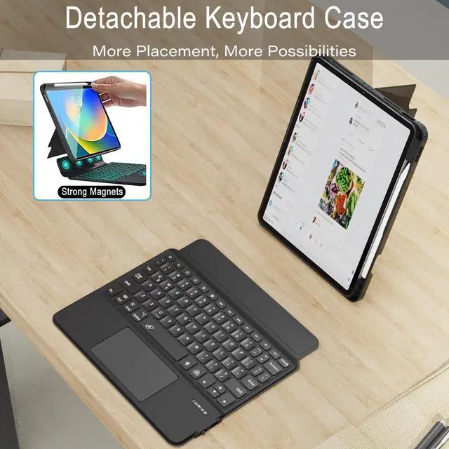 Alt view image 4 of 5 - ZENLU iPad Pro 13 inch (M4 2024) Case with Keyboard Detachable, Rugged Protective Shell, Multi-Touch Trackpad, Pen Holder, Vertical Stand, 7-Colors Backlit Keyboard for 13" iPad Pro (Black)