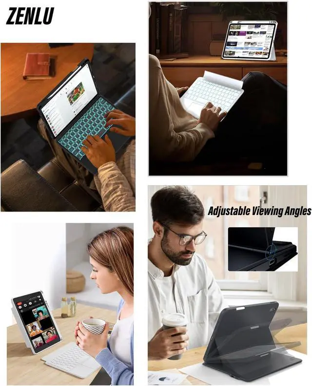 Alt view image 5 of 5 - ZENLU iPad Pro 13 inch (M4 2024) Case with Keyboard Detachable, Rugged Protective Shell, Multi-Touch Trackpad, Pen Holder, Vertical Stand, 7-Colors Backlit Keyboard for 13" iPad Pro (Black)