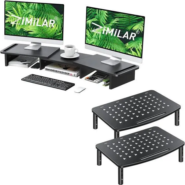 Main image of Zimilar Dual Monitor Stand Riser, Monitor Stand with Adjustable Length and Angle Monitor Stands Risers, 3 Height Adjustable Monitor Riser for Computer
