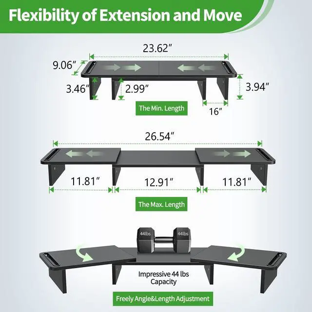 Alt view image 3 of 4 - Zimilar Dual Monitor Stand Riser, Monitor Stand with Adjustable Length and Angle Monitor Stands Risers, 3 Height Adjustable Monitor Riser for Computer
