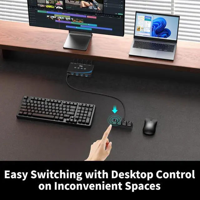 Alt view image 4 of 5 - eKL USB 3.0 Switch 4 Computers Sharing USB Peripherals, 4 Port USB Switcher Sharing Mouse Keyboard Scanner Printer, with 3.5mm Headset Jack Audio Out, Includes 4 USB 3.0 Cables and Remote